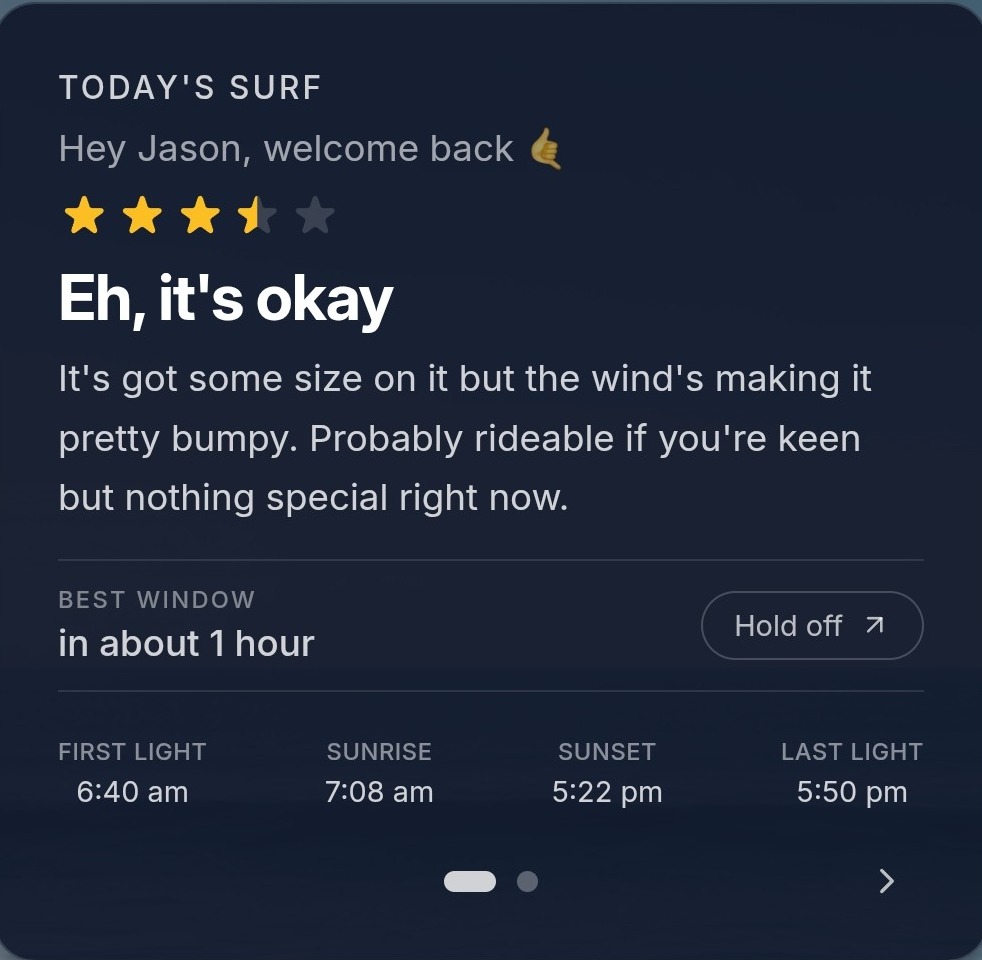Example Mettams surf call card