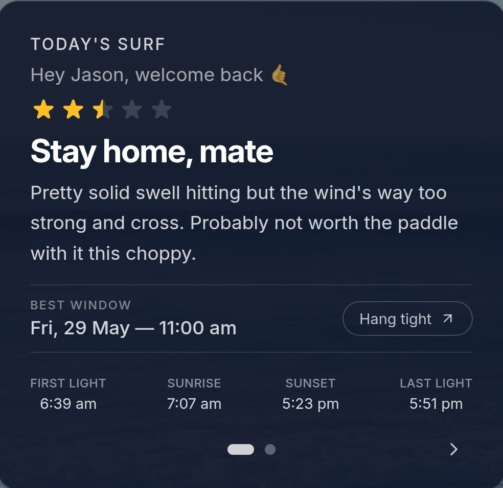 Example Mettams surf call card