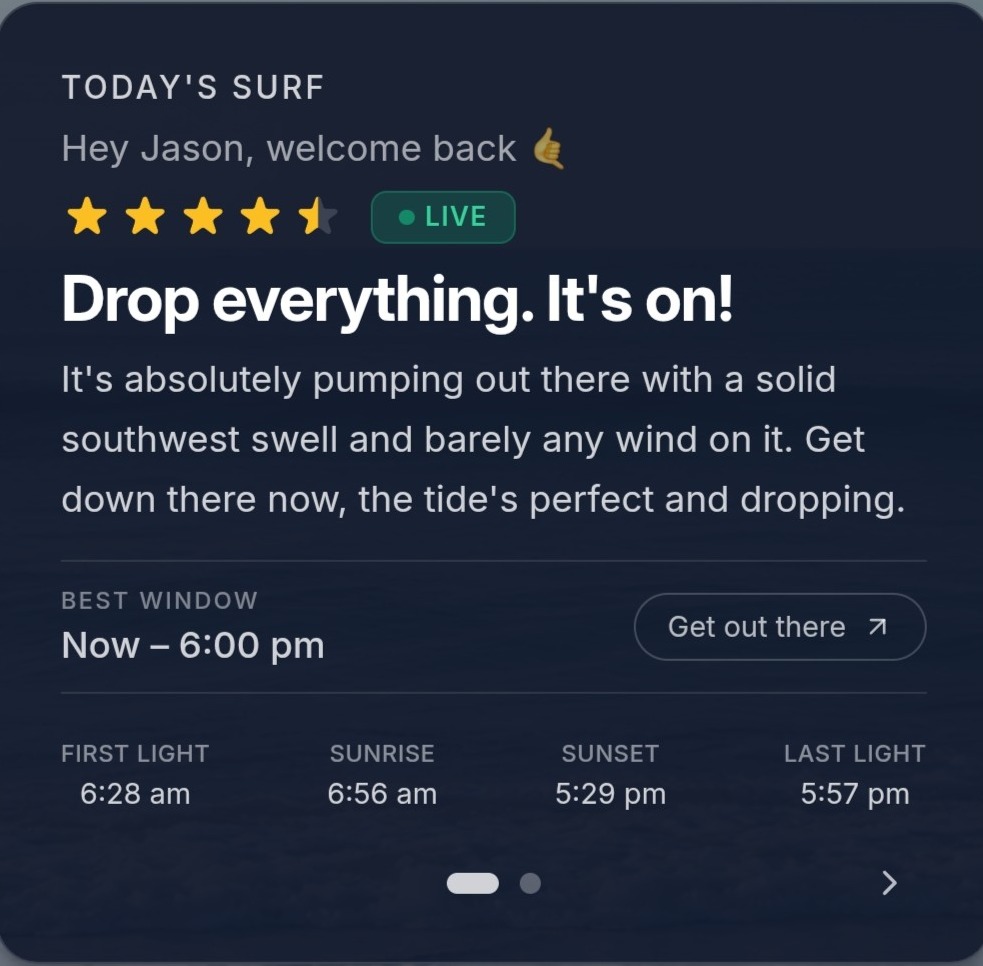 Example Mettams surf call card